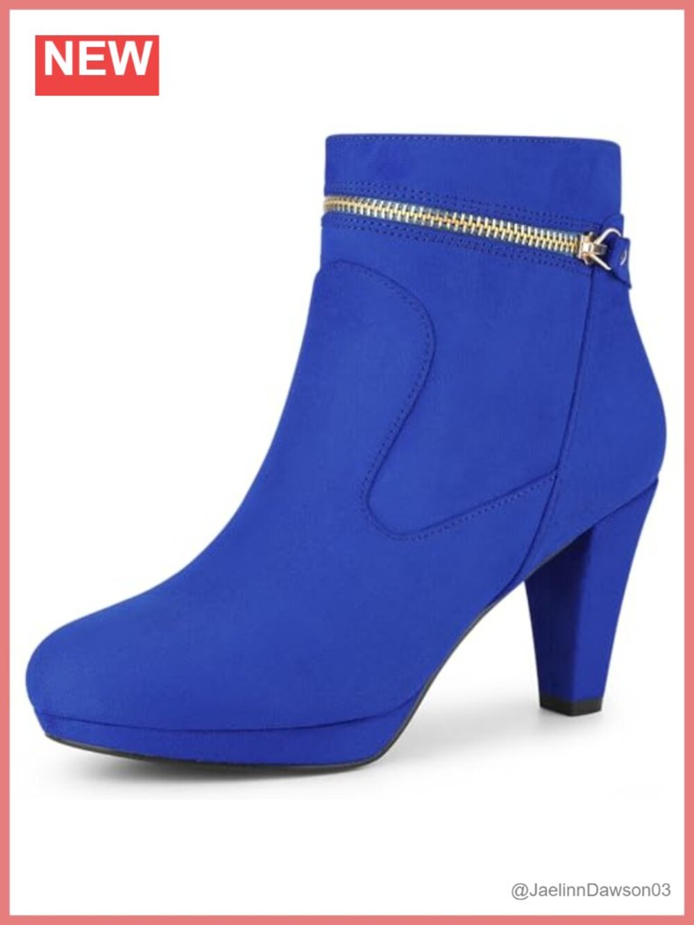 Faux Suede Block Heel Ankle Booties Round Toe Side Zipper